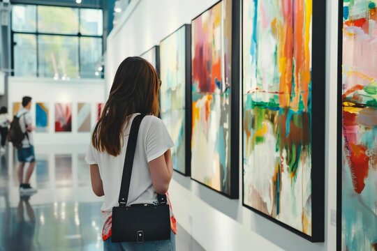 Artist painting a wall at art gallery exhibition event
