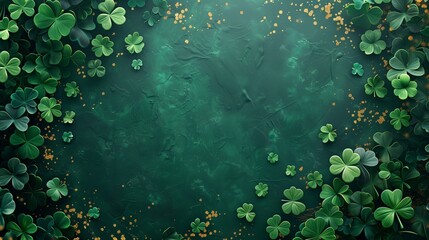 Fototapeta na wymiar a mesmerizing St. Patrick's Day card template featuring lush green clovers gracefully scattered across a pristine emerald background.4