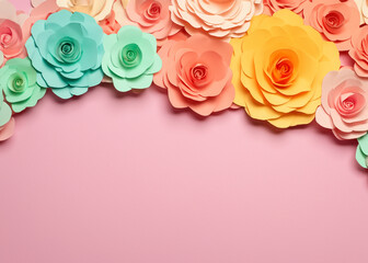 abstract flower background made of paper in pastel colours with copy space, good for post card, invitation or gift card, created with generative ai technology. High quality photo