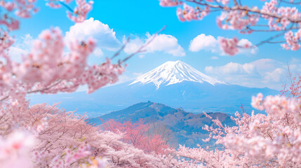 Mount Fuji cherry blossom scenery in Japan,created with Generative AI tecnology.