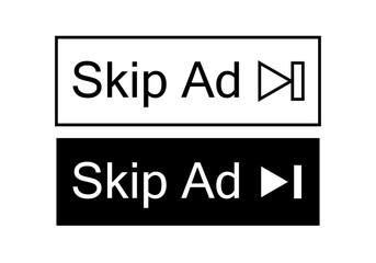 Icono negro de saltar anuncio en un vídeo. 