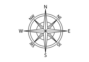 Icono negro de rosa de los vientos de una brújula.  © Gabrieuskal