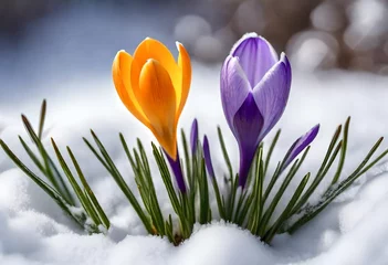 Foto op Canvas crocus flowers in snow © Fozia