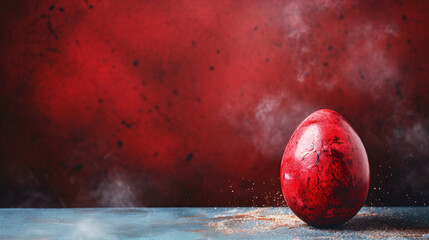 Red easter egg on grunge background with space  - obrazy, fototapety, plakaty