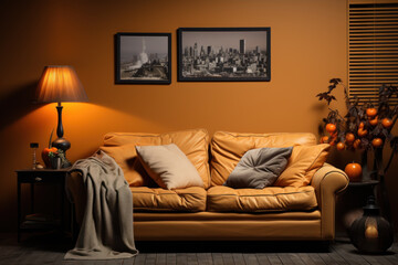 Decorate the room in Halloween style in orange and black tones.
