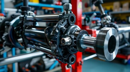 Fototapeta premium The engine roared as the piston moved seamlessly within the cylinder, lubricated by a fresh coat of oil, while the gears hummed in perfect working order within the car.