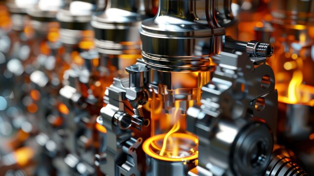 The powerful engine roared as the piston moved up and down within the cylinder, oil lubricating every working part of the car's intricate gear system.