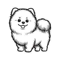 Fototapeta premium Line art of pomeranian dog cartoon vector