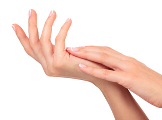 Well-groomed female hands, isolated. Skin care concept. Beauty treatment