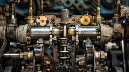 Fototapeta premium The engine's piston moved gracefully within the cylinder, lubricated by oil as the car's gears diligently worked together.