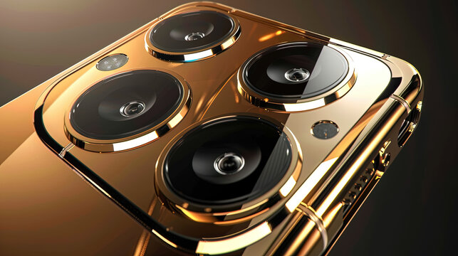 A gold iPhone with speakers placed on top of it, showcasing a seamless integration of technology and sound