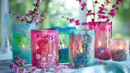 A collection of candles positioned on a table, casting warm light in the room