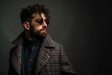 Obraz premium Stylish Modern Man Posing in Winter Attire