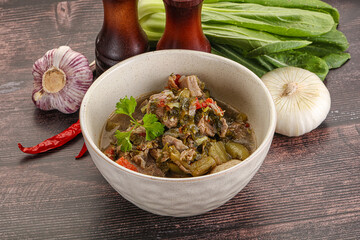 Steamed lamb meat with vegetables
