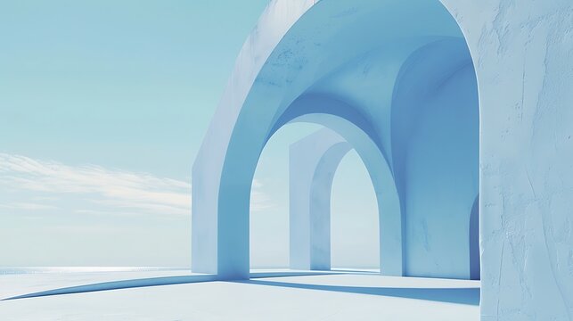 Pastel blue insignificant bended wall on beautiful background