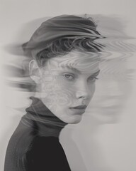 Black and White Artistic Portrait With Motion Blur Effect