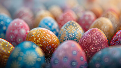 Fototapeta na wymiar Vibrant Collection of Hand-Painted Easter Eggs