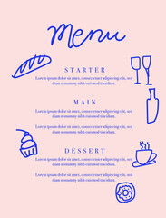 Menu card. Luxury dinner menu. Menu price list for restaurant, cafe, coffee shop vector template, wedding or other holiday. 