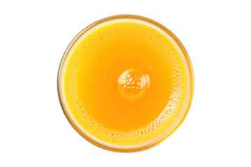 Glass of orange juice with bubble top view isolated on transparent background Remove png, Clipping Path, pen tool