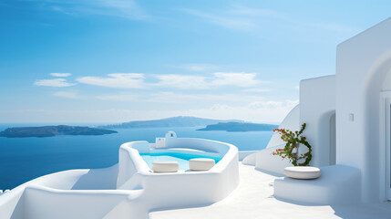 Fototapeta na wymiar White architecture on a Greek island. Beautiful view o