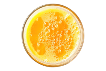 Glass of orange juice with bubble top view isolated on transparent background Remove png, Clipping Path, pen tool