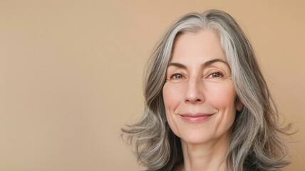 Fototapeta premium Close-up of a mature woman's half-smile, conveying graceful aging and authentic beauty.