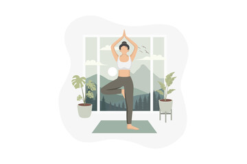 Woman doing Yoga Flat Illustration Design