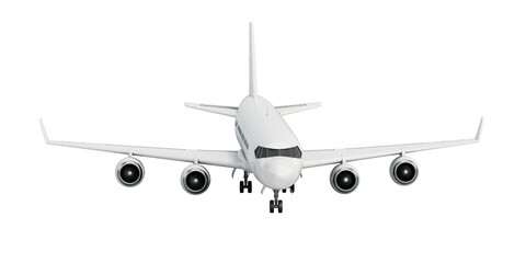 Generic modern passenger airplane isolated on transparent background. 3D illustration - obrazy, fototapety, plakaty