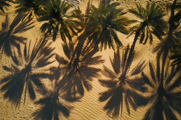 Fototapeta na wymiar Tropical Palm Tree Shadows on Golden Sand
