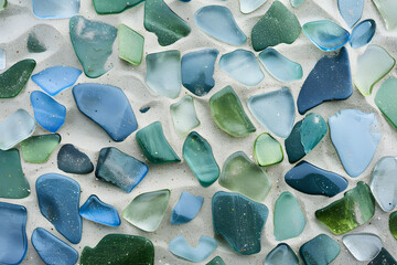 Beach Glass Collection on Sand Background