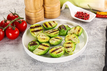 Grilled green brussel sprout cabbage