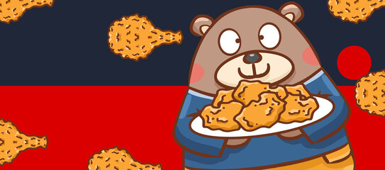 Original hand drawn cartoon delicious fried chicken illustration poster material
