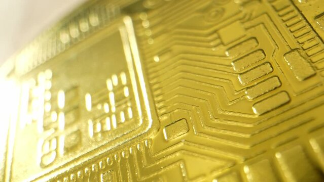 Close-up capture reveals intricate details of a gleaming cryptocurrency coin, symbolizing digital wealth. Tokenomics concept. Cryptocurrency background. 4K.
