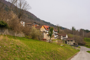Fototapeta na wymiar The village of Trava in Lauco district, Udine Province, Friuli-Venezia Giulia, north east Italy