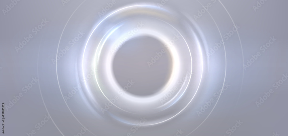 Poster white round light effect on gray background. vector realistic illustration of abstract glowing frame