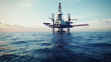 Offshore drilling rig isolated at sea against a cloudy sky, engineered for exploration.