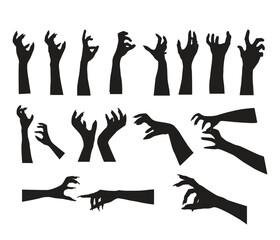 Vector creepy zombie hands silhouette lambs stick out of graveyard ground 