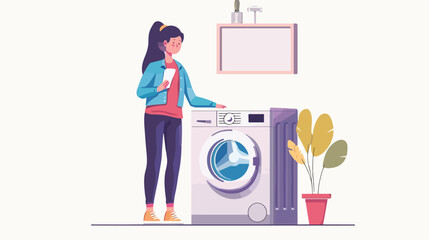 Woman with washing machine vector illustration