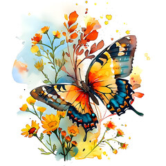 butterflies and flowers butterflies on the blooming flowers in the garden flowers and butterflies growing from a tree, positive thinking, creative mind, self care and mental health concept