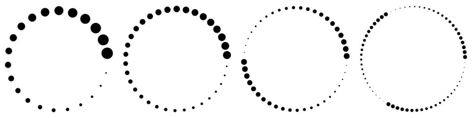 CERCLES EN POINTILLÉS. 4 Cercles avec points noirs parfaitement ronds - obrazy, fototapety, plakaty
