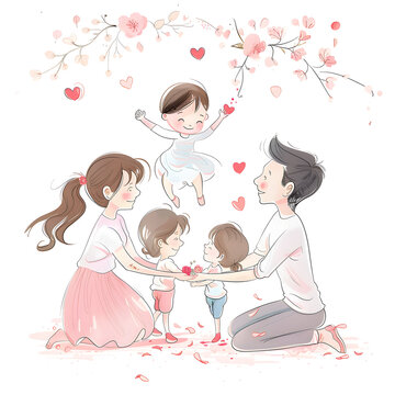 family cartoon, happy and love concept