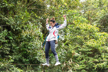 Woman Hikers Admiring and Forest walk and camping adventures
