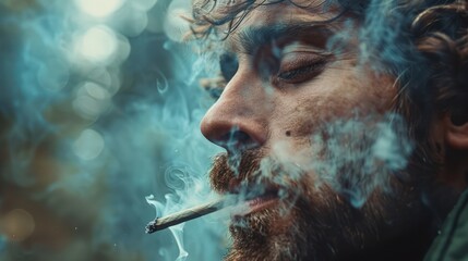 Man smoking marijuana cigarette