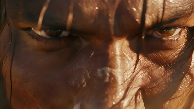 The Apache warriors eyes gleam with determination as he stands at the edge of a cliff surveying the land below for any signs of danger.