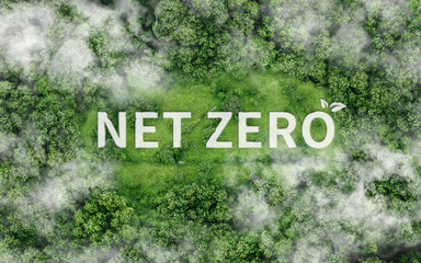 Net zero and carbon neutral concept. Net zero text on nature background. Net zero greenhouse gas...