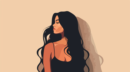 half body woman with long hair and middle shadow Flat