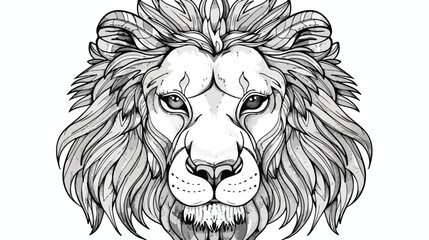 Hand drawn lion line art tattoo coloring page for kids
