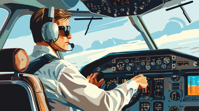 hand drawn professional airplane pilot Flat vector a