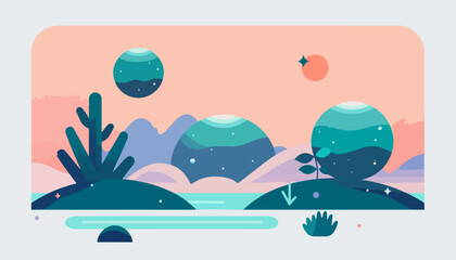 Fototapeta premium A flat vector illustration of an abstract landscape with two round shapes