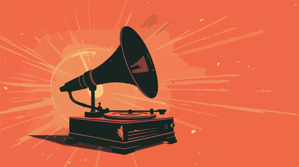 Illustration of a gramophone in radiant light Flat vector